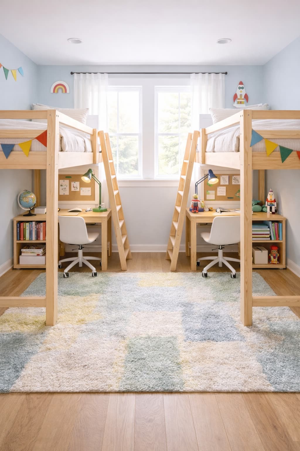 Lofted Twins w/ Desks Below