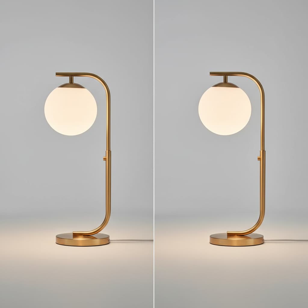Designer lamp dupe comparison showing luxury designer lamp next to affordable