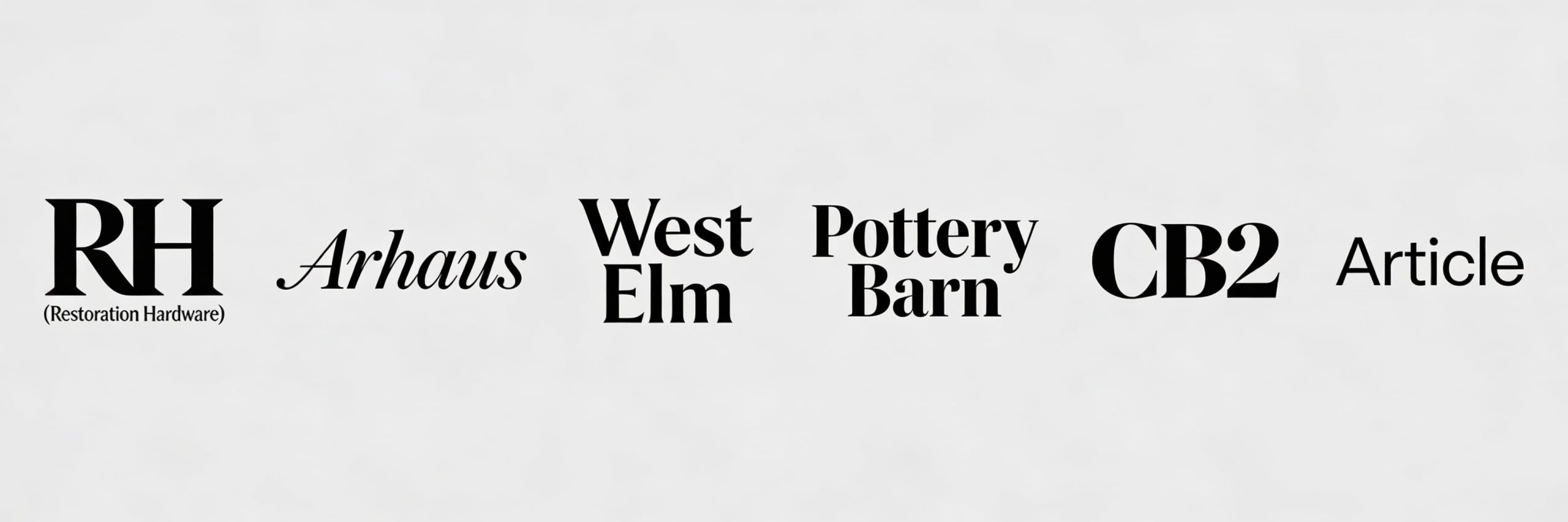 Furniture brand logos Furniture brand logos comparison - RH, Arhaus, West Elm, Pottery Barn, CB2, Article
