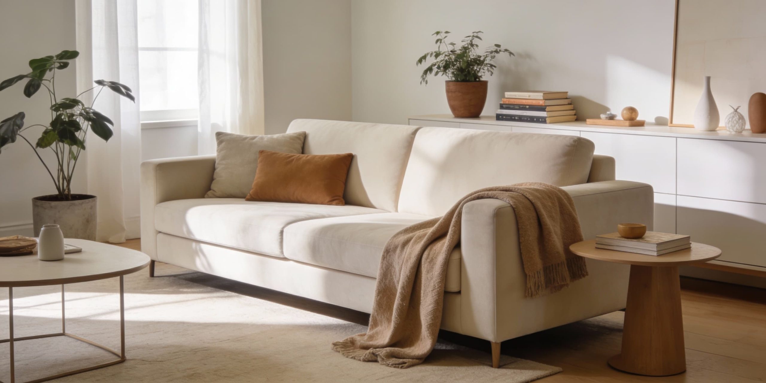 High-low interior design showing luxury designer sofa paired with affordable budget