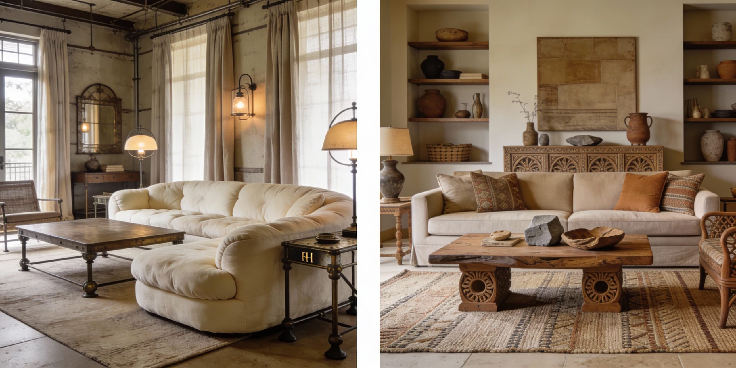 Restoration Hardware vs Arhaus living room comparison showing different luxury brand aesthetics