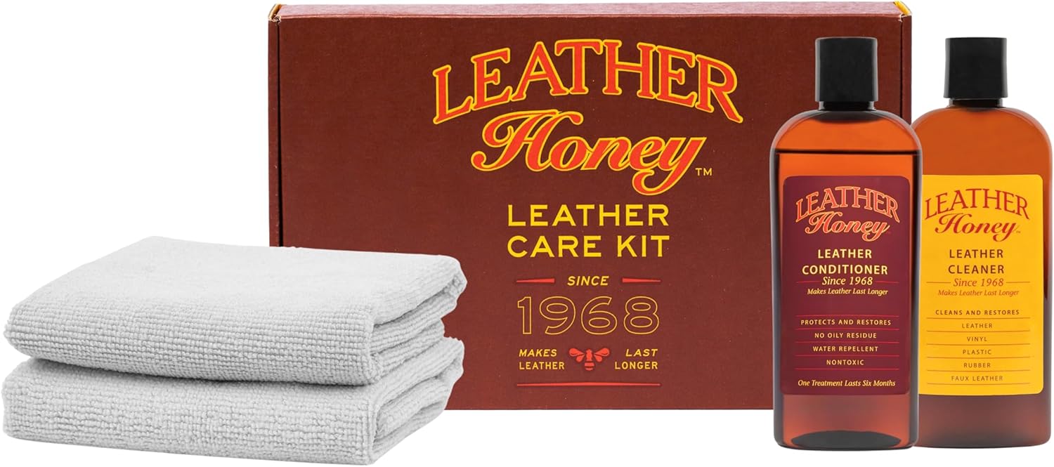 Leather Care Kit: Cleaner, Conditioner, 2 Cloths. Non-Toxic Leather Care 