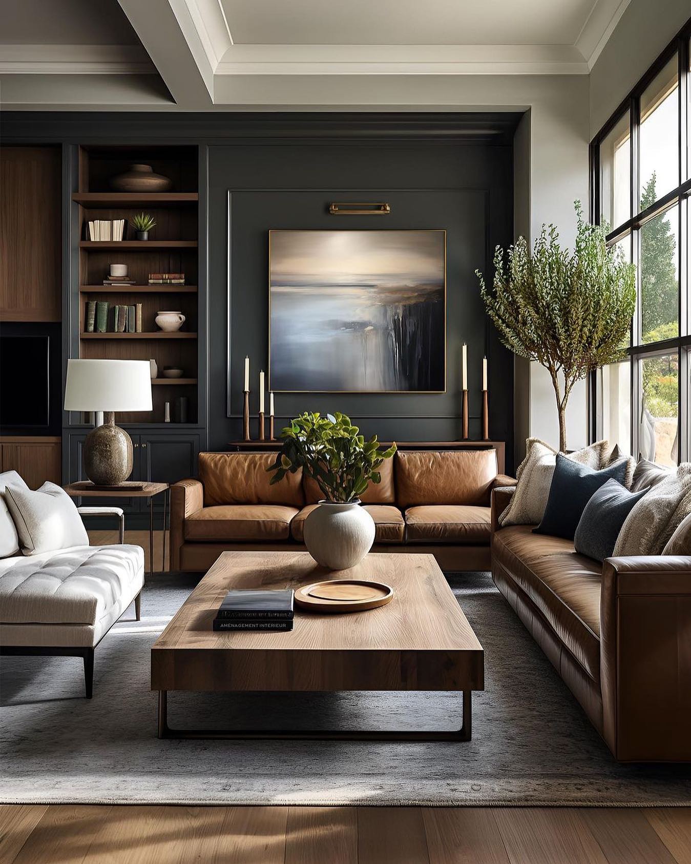 Living room with leather seating