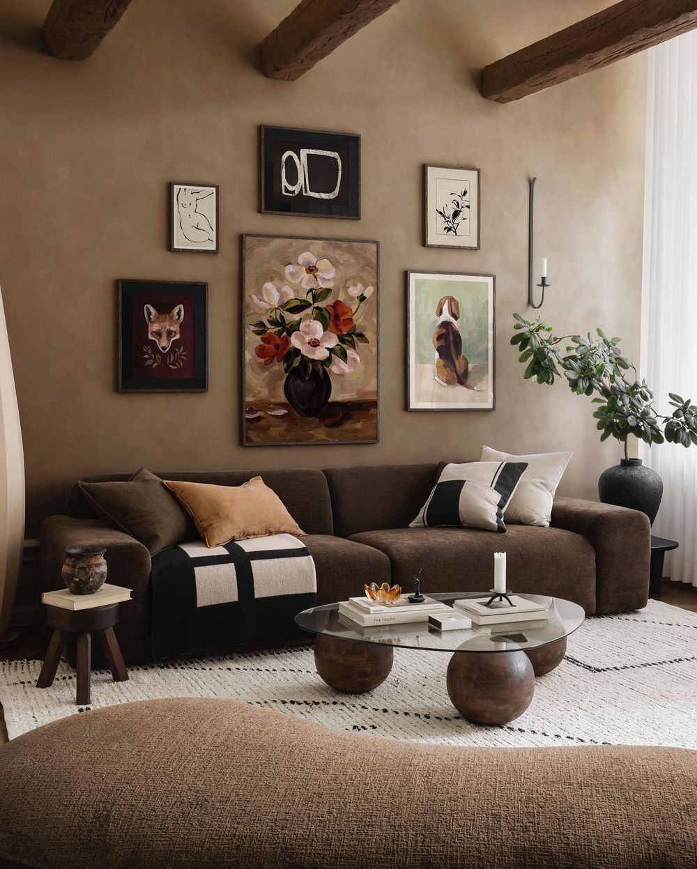 Living room with gallery wall.