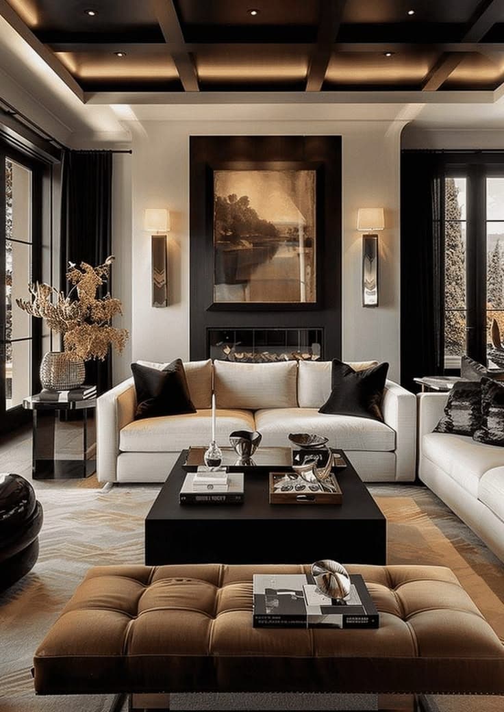 living room with brass accents.
