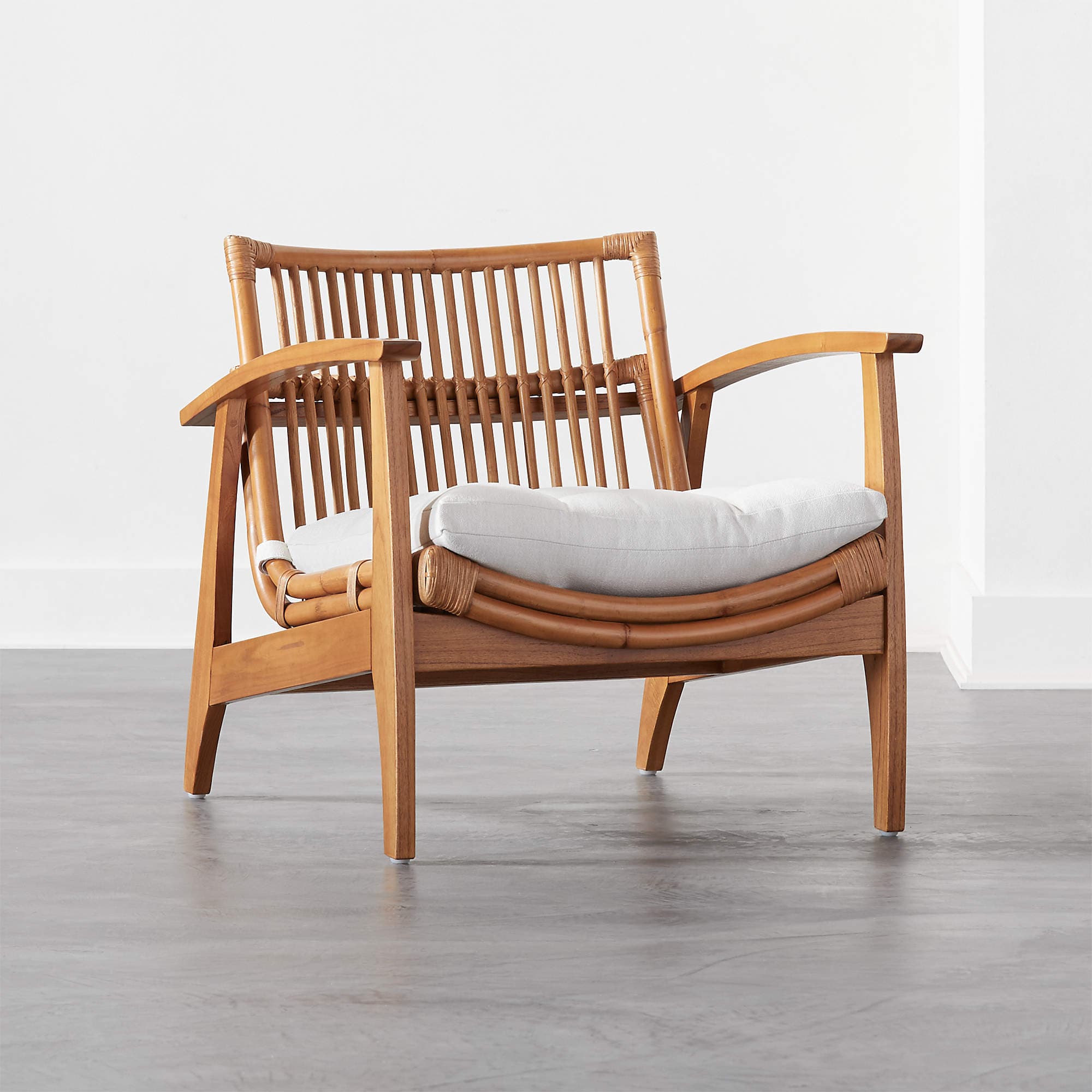 Noelie Rattan Lounge Chair with White Cushion Set of 2