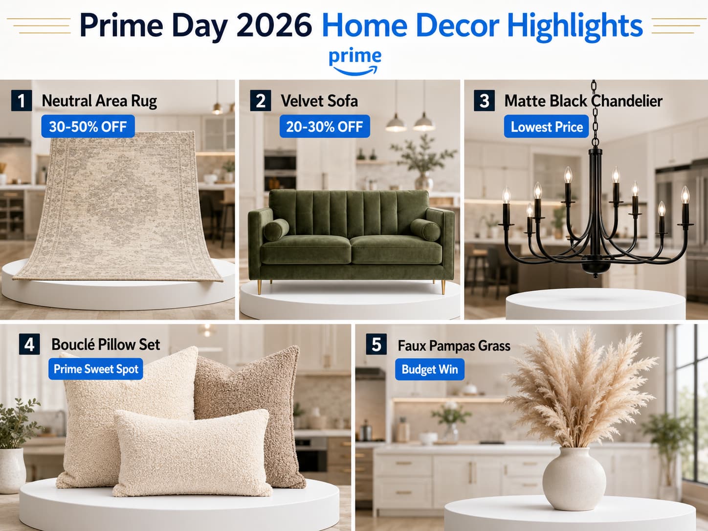 best Amazon Prime Day home decor deals 2026 by category — rugs, sofas, lighting, accessories
