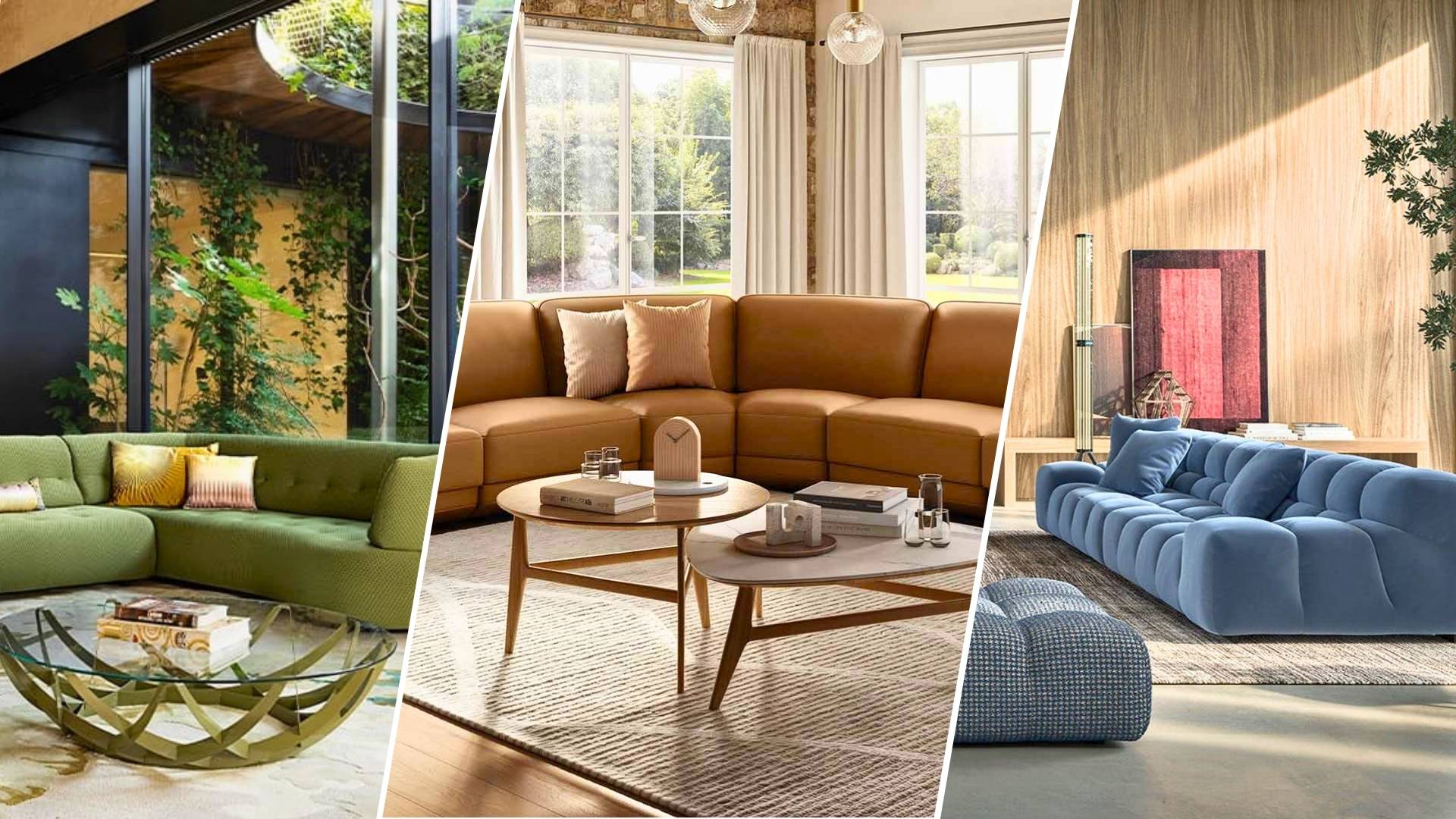 Luxury living room with a designer sofa as the centerpiece