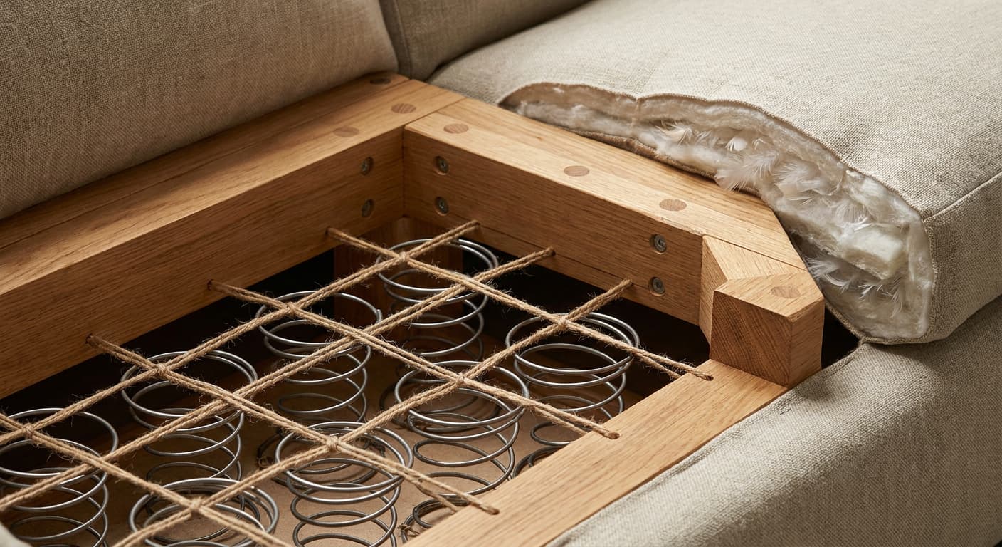 kiln-dried hardwood sofa frame with eight-way hand-tied springs