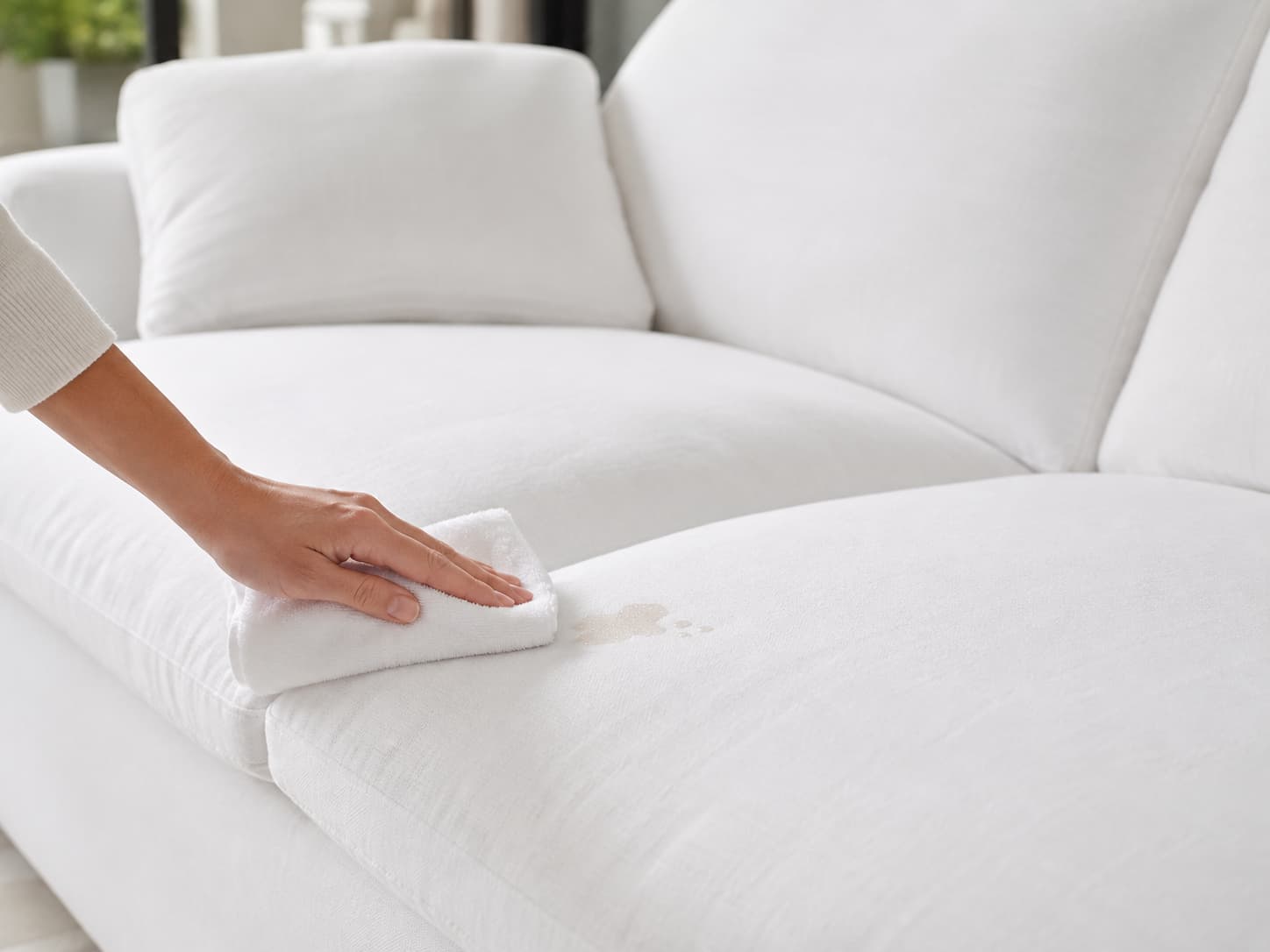 How to Clean RH Cloud Sofa by blotting spills with a white cloth