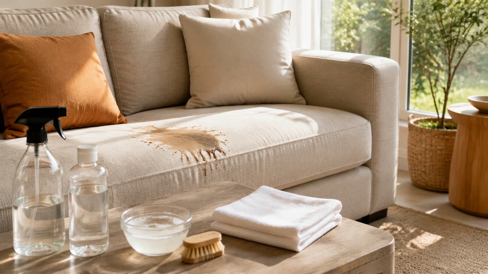 Removing a fresh stain from a fabric couch