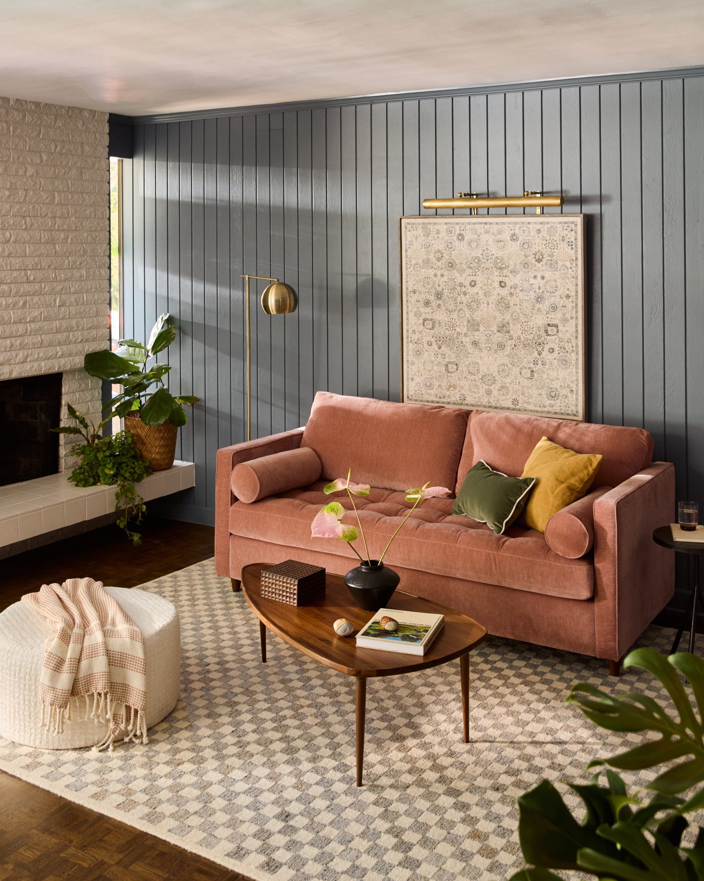Joybird made-to-order sofa shown in a mid-century modern living room