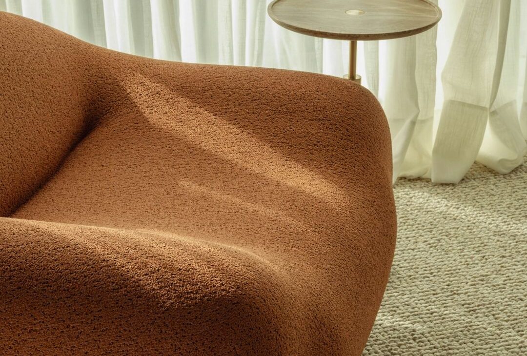 Close-up of looped boucle upholstery texture